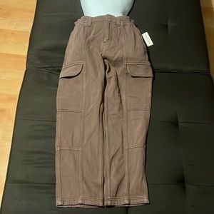 Brown Elastic Waist Cargo Pants